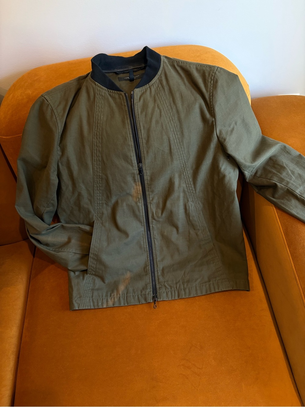 Rag & Bone Men's Olive Green Bomber Jacket with Black Trim